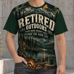 Retired Outdoors Mountain Campfire Scene for Relaxed Camping and Retirement Getaways All-over Print Unisex T-shirt