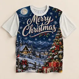 Blue Snowy Christmas Tree and Cabin for Cozy Holiday Gatherings with Family and Friends All-over Print Unisex T-shirt