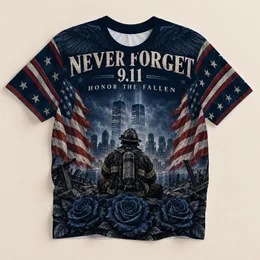 Firefighter Memorial Tribute With Roses And Flag Details For Remembrance Day Events All-over Print Unisex T-shirt