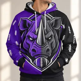Split Purple and Black Rhino Football Crest for Game Day and Casual Weekend Wear All-over Print Hoodie (Lightweight)