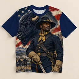 Cavalryman, Bison and Flag Tribute for Outdoor Gatherings and History Enthusiasts All-over Print Unisex T-shirt