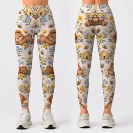 Teddy Bears, Busy Bees And Golden Flowers For Playful Yoga And Everyday Outings Leggings