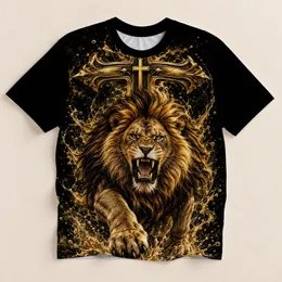 Golden Roaring Lion and Cross for Faith, Worship, and Everyday Christian Style All-over Print Unisex T-shirt