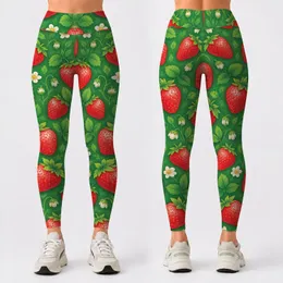 Bright Red Strawberries for Yoga, Pilates and Cheerful Everyday Summer Lifestyle Leggings