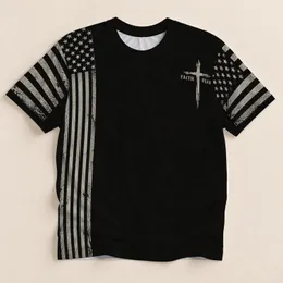 Faith Cross and Monochrome Flag for Outdoor Walks and Everyday Casual Wear All-over Print Unisex T-shirt