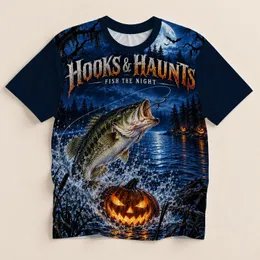 Halloween Fishing Night Lake Scene for Autumn Anglers All-over Print Unisex T-shirt