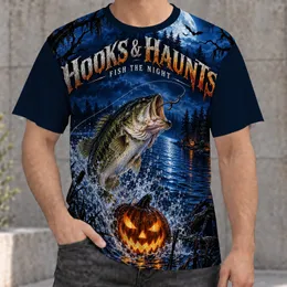 Halloween Fishing Night Lake Scene for Autumn Anglers All-over Print Unisex T-shirt