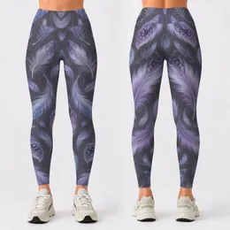 Lavender Blue Feather Scatter for Yoga Pilates and Everyday Casual Wear Leggings