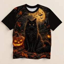 Black Cat, Full Moon and Pumpkin Halloween Night for Autumn Seasonal Celebrations All-over Print Unisex T-shirt