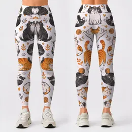 Whimsical Orange, Charcoal and White Cats for Yoga, Pilates and Everyday Wear Leggings
