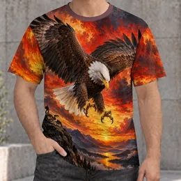 Soaring Bald Eagle Over Fiery Sunset for Wildlife Enthusiasts and Outdoor Adventurers All-over Print Unisex T-shirt