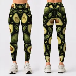 Avocado And Sage Green Fruit Motifs For Yoga And Everyday Wellness Leggings