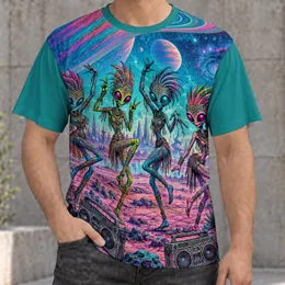 Dancing Aliens Beneath Ringed Planets for Festival Nights and Cosmic Music Lovers All-over Print Unisex T-shirt