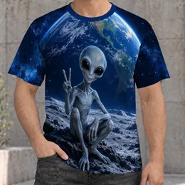 Seated Blue Alien Beneath Earth for Sci-Fi Parties and Cosmic Nights All-over Print Unisex T-shirt