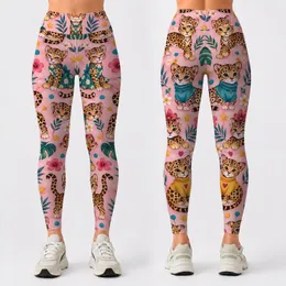 Cute Leopard Cats and Colorful Stars for Playful Yoga and Everyday Fitness Style Leggings