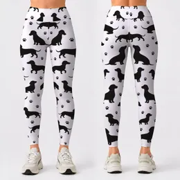 Black Dachshund Silhouettes for Playful Yoga Sessions and Everyday Dog Lover Style Leggings
