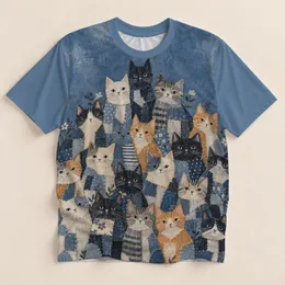 Denim Patchwork Cat Crowd for Cozy Everyday Style and Whimsical Cat Lovers All-over Print Unisex T-shirt
