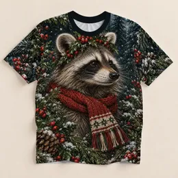 Cozy Winter Raccoon with Holly for Festive Woodland Days and Nature Lovers All-over Print Unisex T-shirt