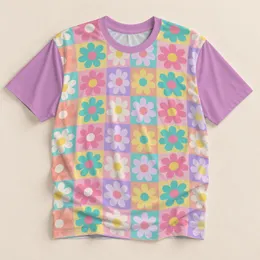 Pastel Daisy Checkerboard for Cheerful Spring Days and Colorful Everyday Weekend Wear All-over Print Unisex T-shirt