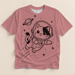 Cute Astronaut Cat with Starry Space Details for Casual Everyday Wear and Cat Lovers All-over Print Unisex T-shirt