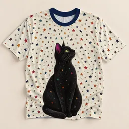 Black Cat With Colorful Stars for Whimsical Everyday Style All-over Print Unisex T-shirt