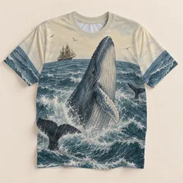Whale and Tall Ship Ocean Scene for Coastal Summer Adventures and Seaside Getaways All-over Print Unisex T-shirt