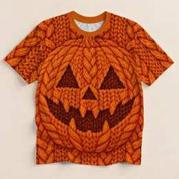 Knitted Pumpkin Face for Autumn Gatherings and Cozy Halloween Season Style All-over Print Unisex T-shirt