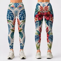 Blue Monstera And Crimson Hibiscus Tropical Garden For Yoga And Outdoor Training Leggings