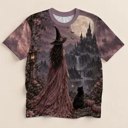 Witch, Gothic Castle And Black Cat For Enchanting Halloween Night Celebrations All-over Print Unisex T-shirt