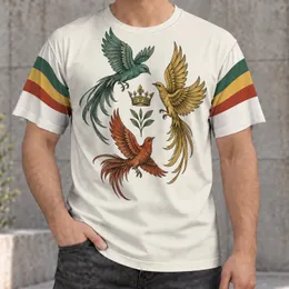 Three Crowned Birds and Leaf Motif for Laid-Back Music Fans and Nature Lovers All-over Print Unisex T-shirt