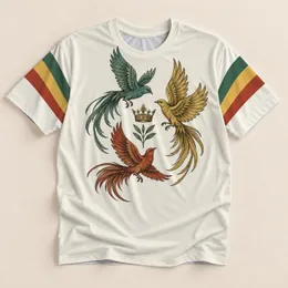 Three Crowned Birds and Leaf Motif for Laid-Back Music Fans and Nature Lovers All-over Print Unisex T-shirt