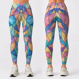 Pastel Stained Glass Mosaic for Colorful Everyday Lounge and Weekend Style Leggings