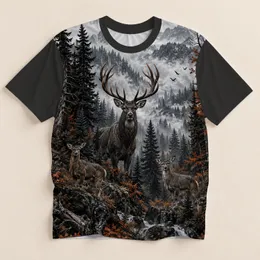 Majestic Deer in Misty Forest for Camping and Hiking Adventures in the Wild Nature All-over Print Unisex T-shirt