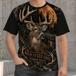 Whitetail Deer Beneath Autumn Moon for Rustic Hunting Camp Nights and Outdoor Weekends All-over Print Unisex T-shirt