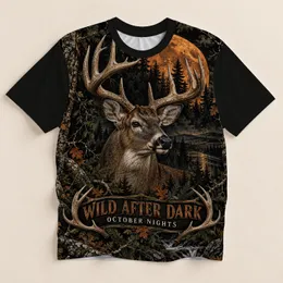 Whitetail Deer Beneath Autumn Moon for Rustic Hunting Camp Nights and Outdoor Weekends All-over Print Unisex T-shirt