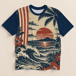 Vintage Tropical Ocean Sunset With Palms for Relaxed Beachside Summer Getaways and Travel All-over Print Unisex T-shirt