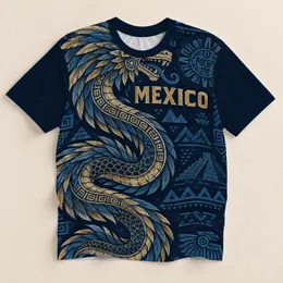 Mesoamerican Feathered Serpent Motif for Summer Streetwear and Cultural Festival Style All-over Print Unisex T-shirt