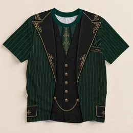 Emerald Pinstripe Faux Suit with Gold Filigree for Parties and Formal Events All-over Print Unisex T-shirt