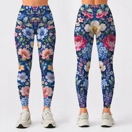 Blue Floral Bouquet Motif For Relaxed Weekend Outings And Everyday Spring Travel Style Leggings