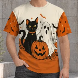 Black Cat Ghost Pumpkin Halloween Scene for Spooky Season Gatherings and Parties All-over Print Unisex T-shirt