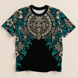Mayan Ceremonial Medallion and Teal Botanicals for Cultural Travel and Daily Wear All-over Print Unisex T-shirt