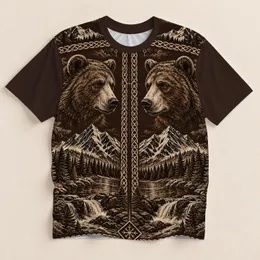 Twin Nordic Bears, Runes and Alpine Forests for Winter Outdoor Adventures All-over Print Unisex T-shirt