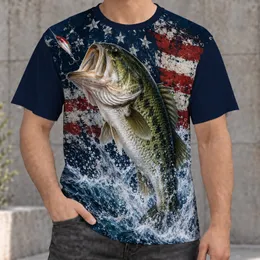 Patriotic Bass Fishing Scene for Outdoor Angling and Lake Day Weekend Adventures All-over Print Unisex T-shirt