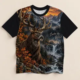 Majestic Deer, Waterfall and Autumn Forest for Hiking, Hunting and Camping Adventures All-over Print Unisex T-shirt