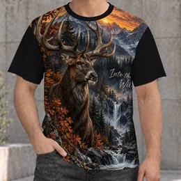 Majestic Deer, Waterfall and Autumn Forest for Hiking, Hunting and Camping Adventures All-over Print Unisex T-shirt