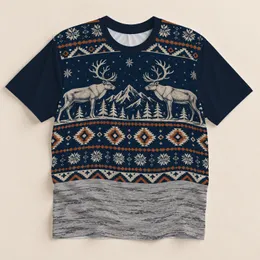 Christmas Reindeer Snowflakes and Alpine Forest for Holiday Camping and Outdoor Gifts All-over Print Unisex T-shirt