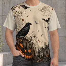 Raven Pumpkin Graveyard Halloween Scene For Autumn Seasonal Wear All-over Print Unisex T-shirt