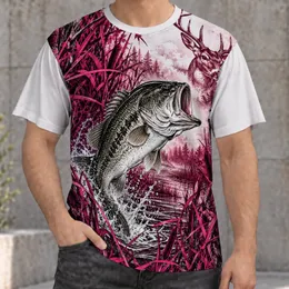 Bass and Deer Wilderness Scene for Fishing, Hunting and Outdoor Recreation Enthusiasts All-over Print Unisex T-shirt