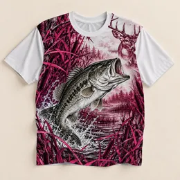 Bass and Deer Wilderness Scene for Fishing, Hunting and Outdoor Recreation Enthusiasts All-over Print Unisex T-shirt