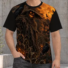 Glowing Pumpkin Scarecrow and Raven Halloween Night for Autumn Party Wear All-over Print Unisex T-shirt